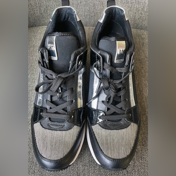 Michael Kors Georgie Mixed-Media Trainer, black, white, silver - Picture 7 of 7